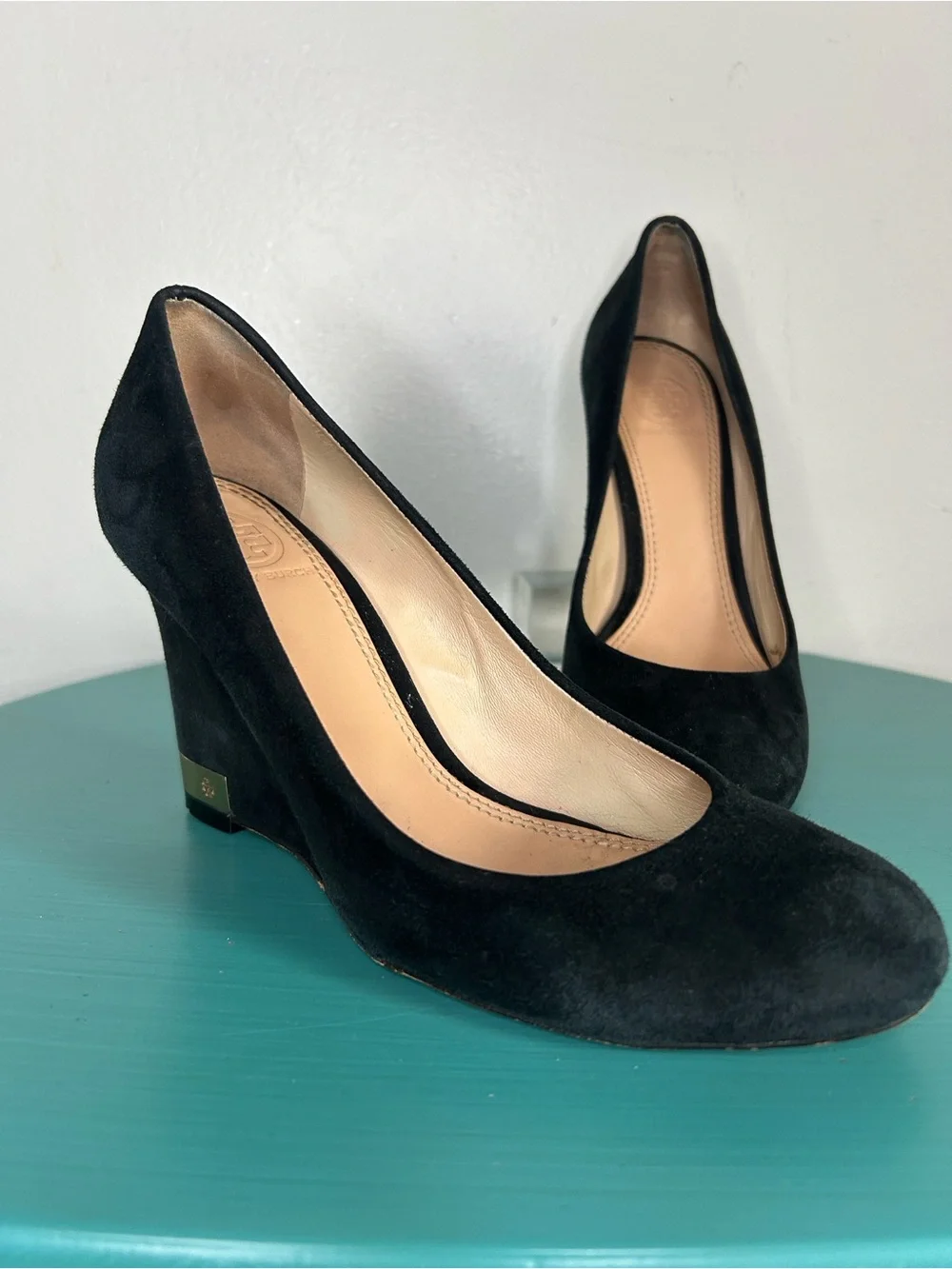 Tory Burch Astoria Solid Black Suede Wedge Pumps - Women's Dress Heels